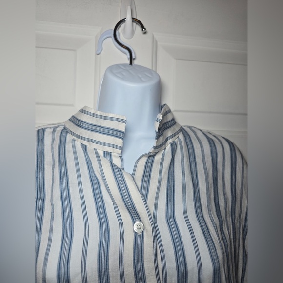 Frame Leisure Linen Shirt Large Blue White Striped Cuffed Sleeve Button Up EUC - Picture 3 of 7